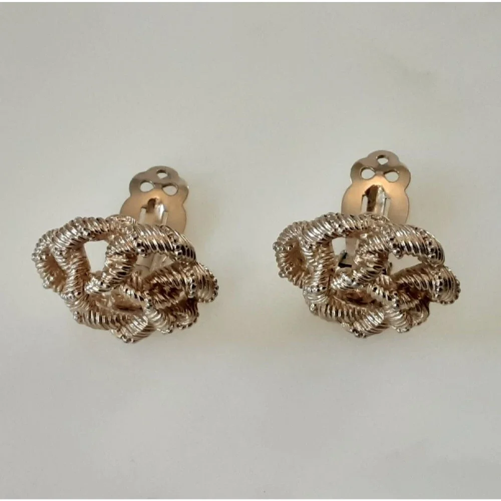 CINER Gold Plate Knot Clip On | Twisted Textured Rope Design Earrings - Vtg